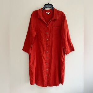 Maison 123 100% Linen Button Down Shirtdress in Orange Red, size F42 / US12